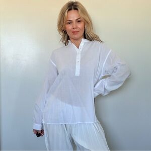 Almina Concept Band Collar Button Up in White